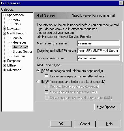 Netscape Mail Server settings